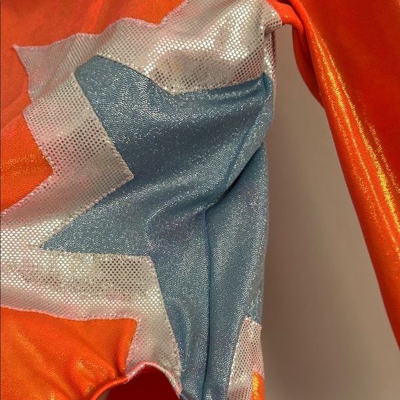 GK Elite Shimmering Orange, Silver and blue Leotard girls size large - Picture 5 of 7